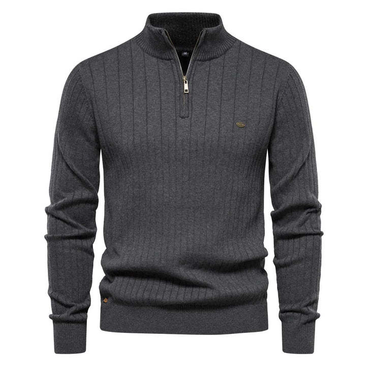 Men's Winter Pullover with Half-Zip High Collar – Warm Knit, Modern and Elegant Style