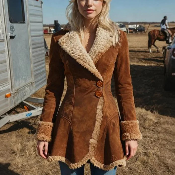 Women's Suede Jacket with Fur Collar Georgiana, view 3 - Elena Harper