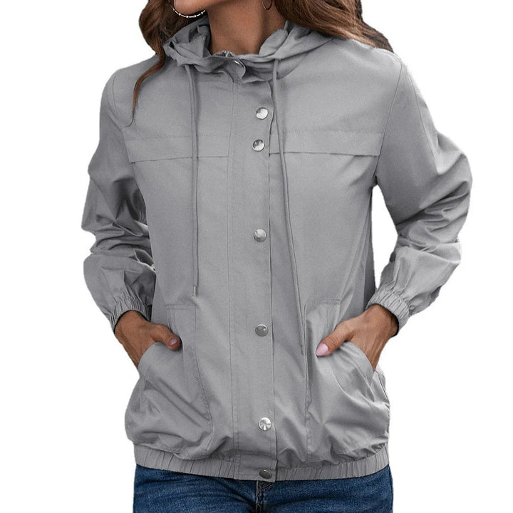 Casual Women's Coat with Hood and Buttons