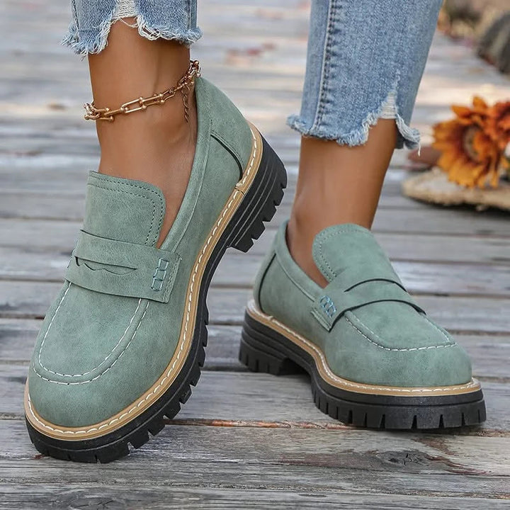 Ladies' Suede Loafers with Platform Sole