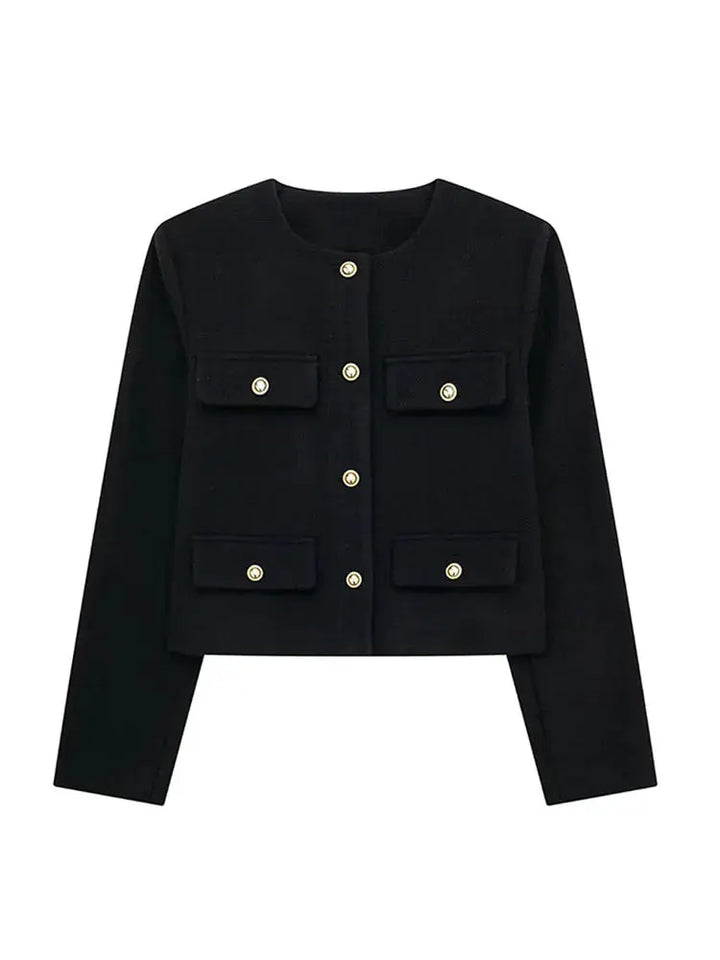 Women's Elegant Textured Cropped Button-Up Jacket