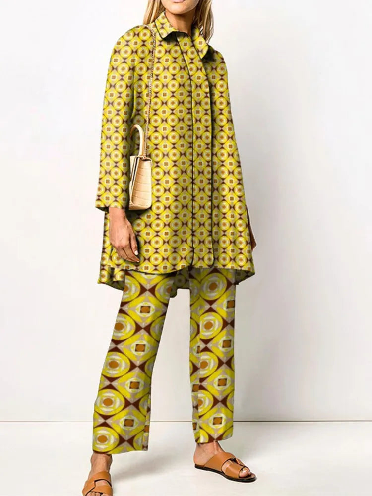 Elegant Vintage Two-Piece Set for Women Trendy Blouse and Pants, view 6 - Elena Harper