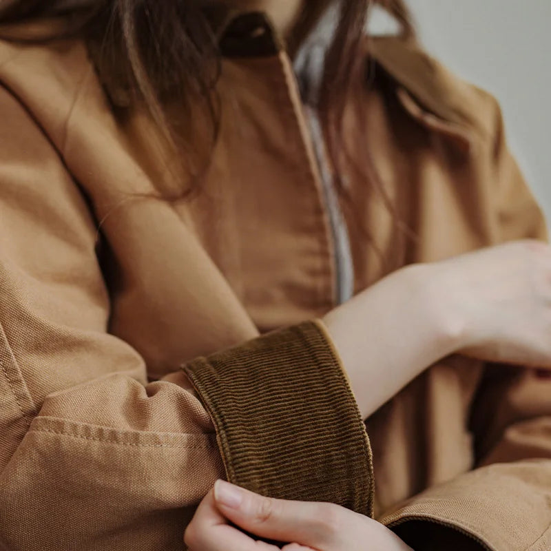 Montarello Women's Work Jacket with Corduroy Collar and Utility Pockets