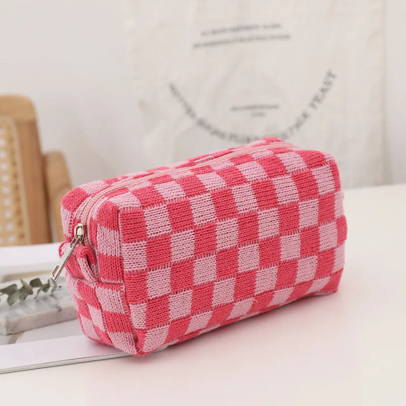 Amara - Stylish Y2K Checkered Makeup Bag