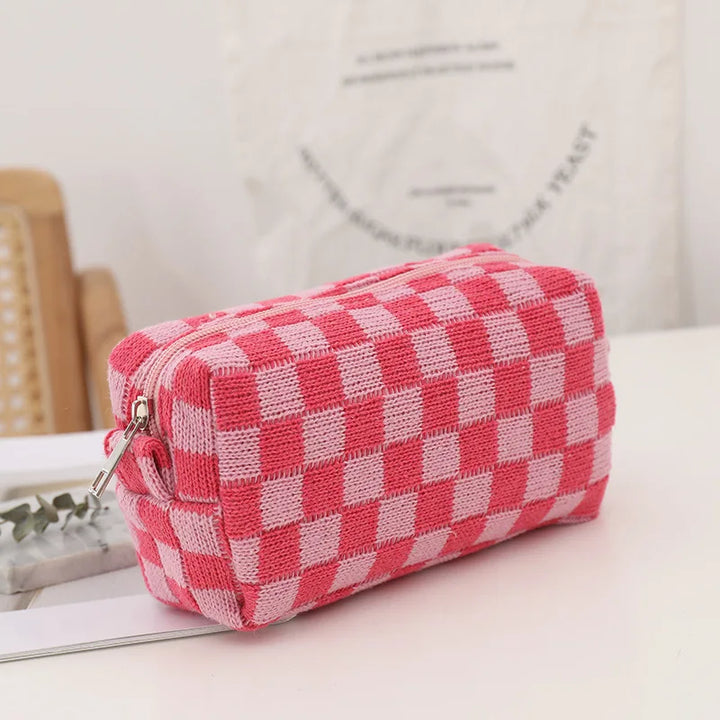Amara - Stylish Y2K Checkered Makeup Bag