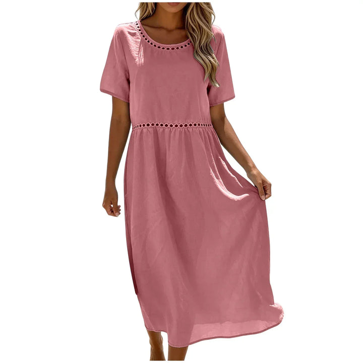 Long Women's Dress in Mixed Cotton with Cut-Out Details