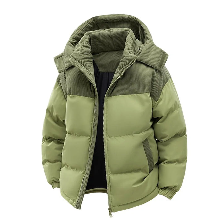 Men's Quilted Jacket with Hood and Zipper Closure