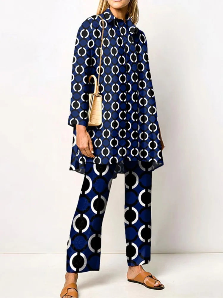 Elegant Vintage Two-Piece Set for Women Trendy Blouse and Pants, view 7 - Elena Harper