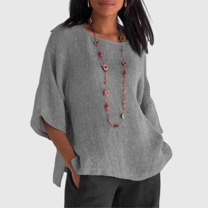 Emma & Rose Cape Town Mireille™ comfortable blouse, soft fabric, with a relaxed fit and stylish design, shown on a model.