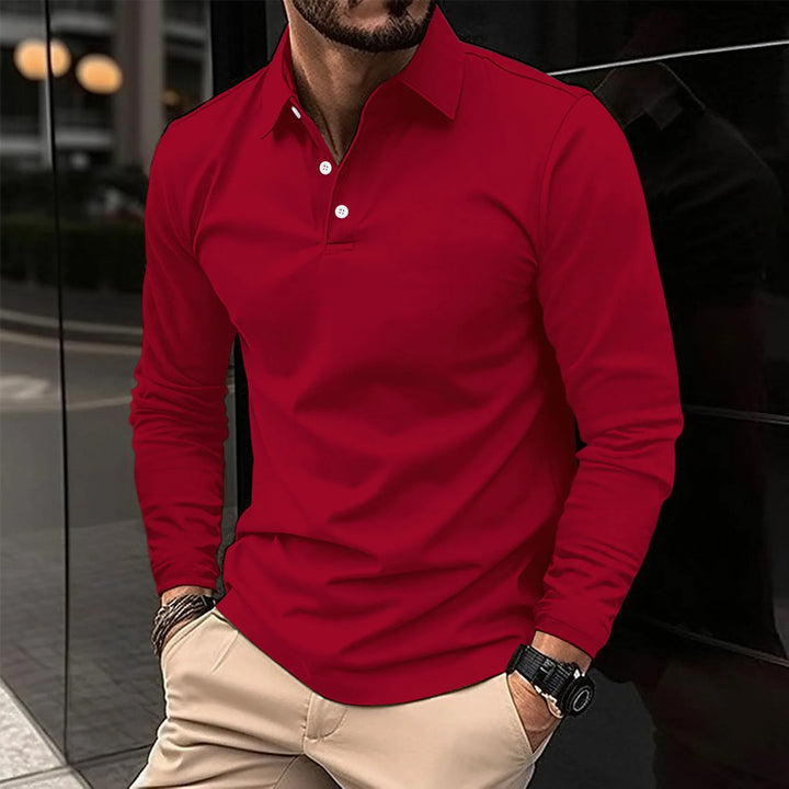 Gideon | Men's Long Sleeve Polo Shirt with Collar, Slim Fit
