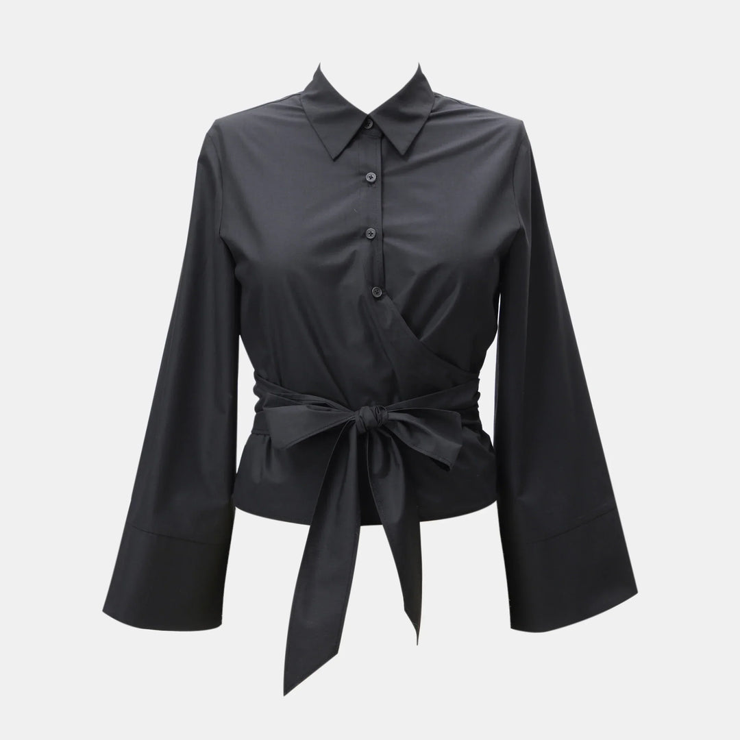 Ivka - Women's Shirt with Polo Neck and Bow Closure