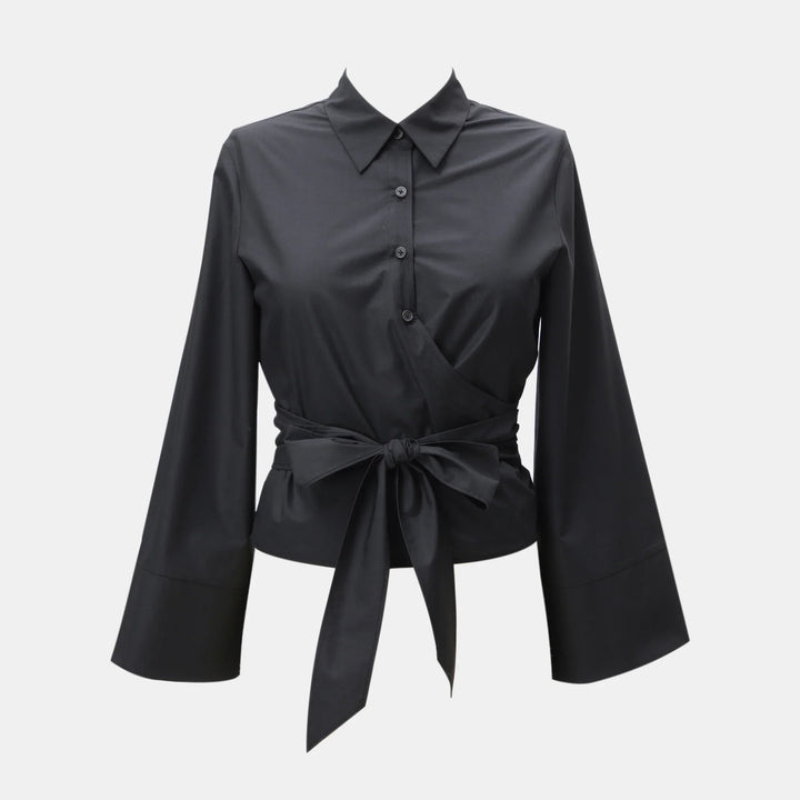 Ivka - Women's Shirt with Polo Neck and Bow Closure