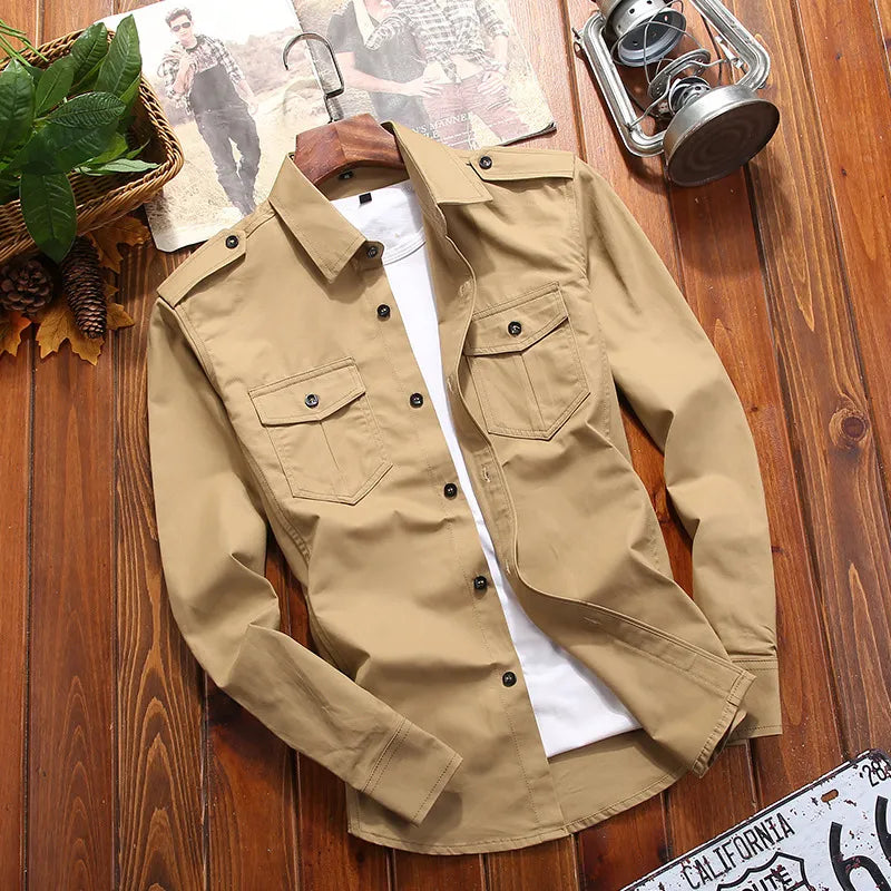 Men's Long Sleeve Button-Up Ranger Shirt with Chest Pockets – Classic Utility Style