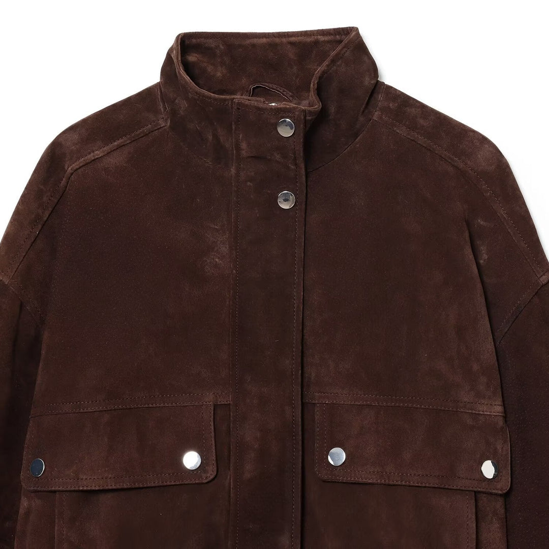 Suede Jacket with Front Pockets for Women - Mireane