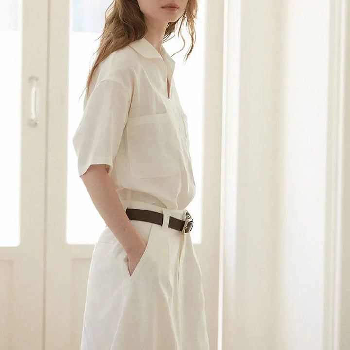 Airy & Timeless Short-Sleeve Linen Blouse for Women V-Neck Milena, view 3 - Elena Harper