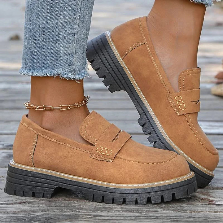 Ladies' Suede Loafers with Platform Sole
