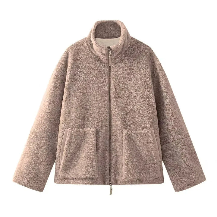Front-closure Plush Coat for Women with Wide Lapel - Aino