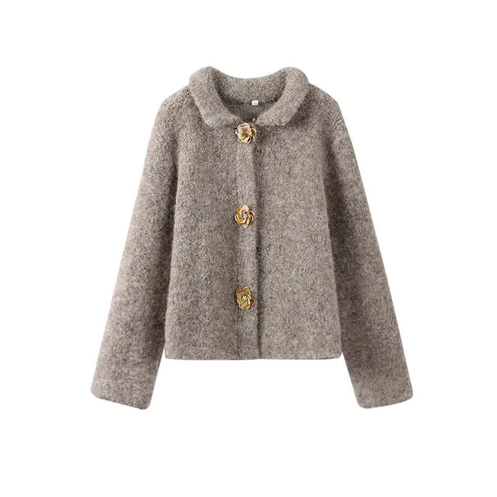 Women's Fluffy Cardigan with Flower Buttons Flossie - Elena Harper