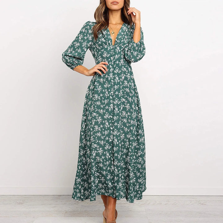 Marilyn | Elegant Floral V-neck Maxi Dress for Women