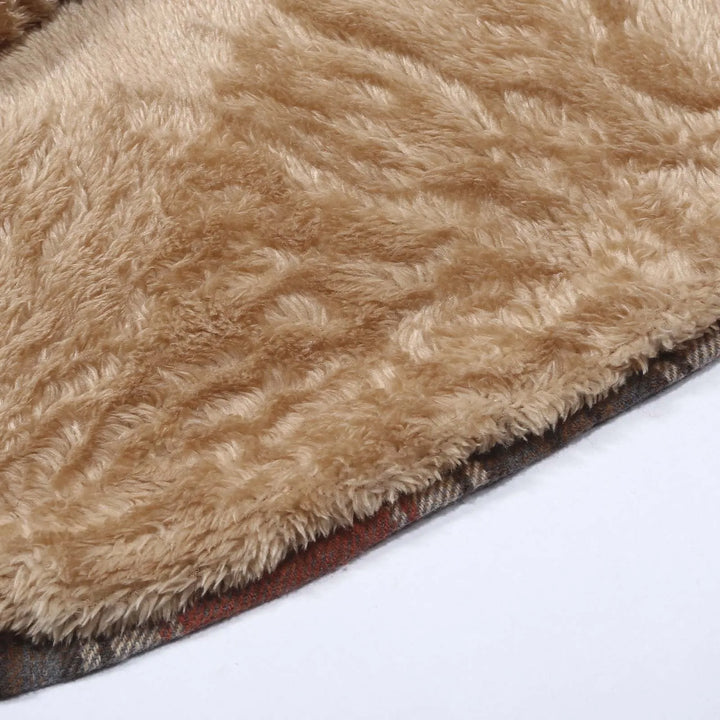 Women's Checked Fleece-Lined Jacket – Warm Hooded Coat for Winter