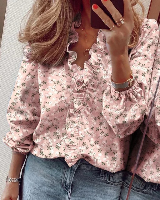 Katharina | Women's Elegant Wrap Blouse with Ruffle Trim