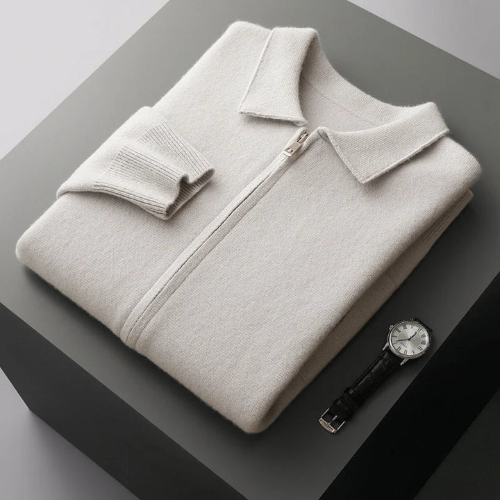 Quinton Cashmere Cardigan with Zipper, view 10 - Elena Harper