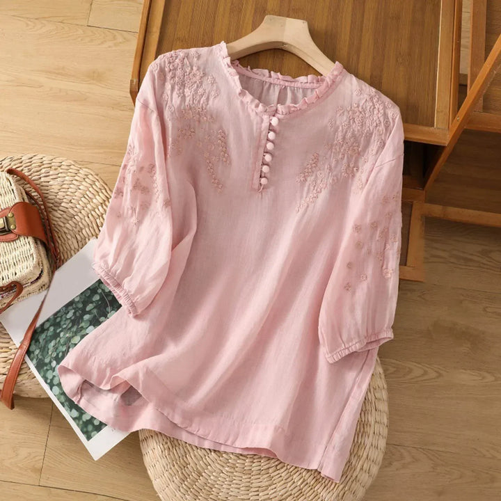 Amelie Simple Blouse with Unique Embroidery, view 3 - Elena Harper