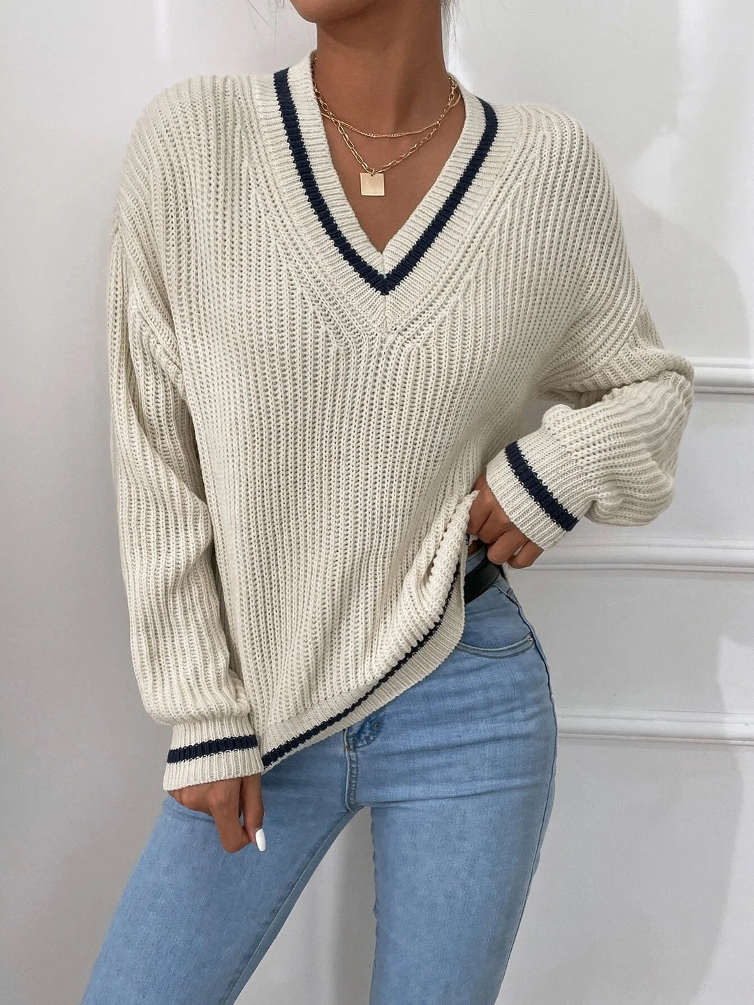 Marina | Striped Waffle Knit Sweater
