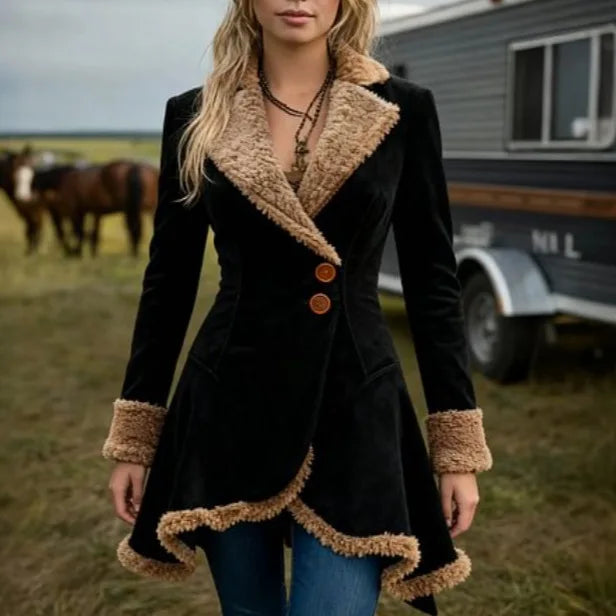 Women's Suede Jacket with Fur Collar Georgiana - Elena Harper