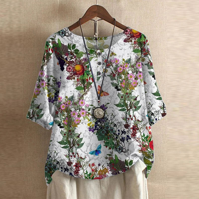 Ruby | Ladies Floral Print Round Neck Top