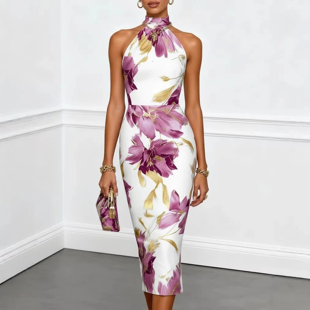 Serenella Floral Silk Dress - Elena Harper