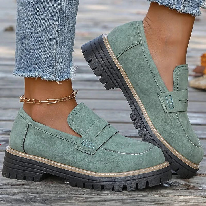 Ladies' Suede Loafers with Platform Sole