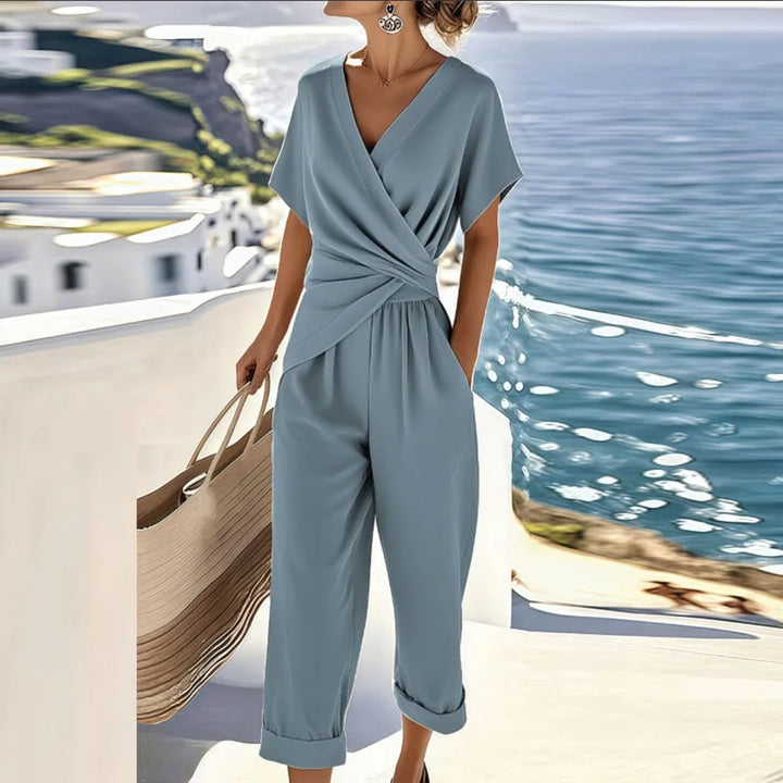 Estelle | Women's Casual Short Sleeve V-Neck Jumpsuit