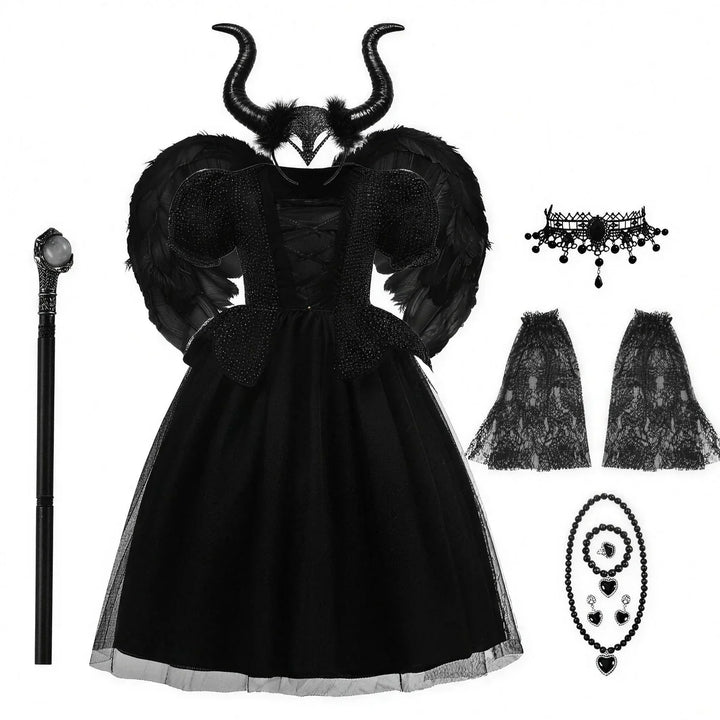 Girls' Horned Witch Costume - Black Tulle Gala Dress