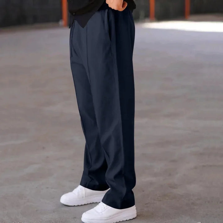 Harrington Oxford Loose-Fit Straight Leg Trousers for Men, view 2 - Elena Harper