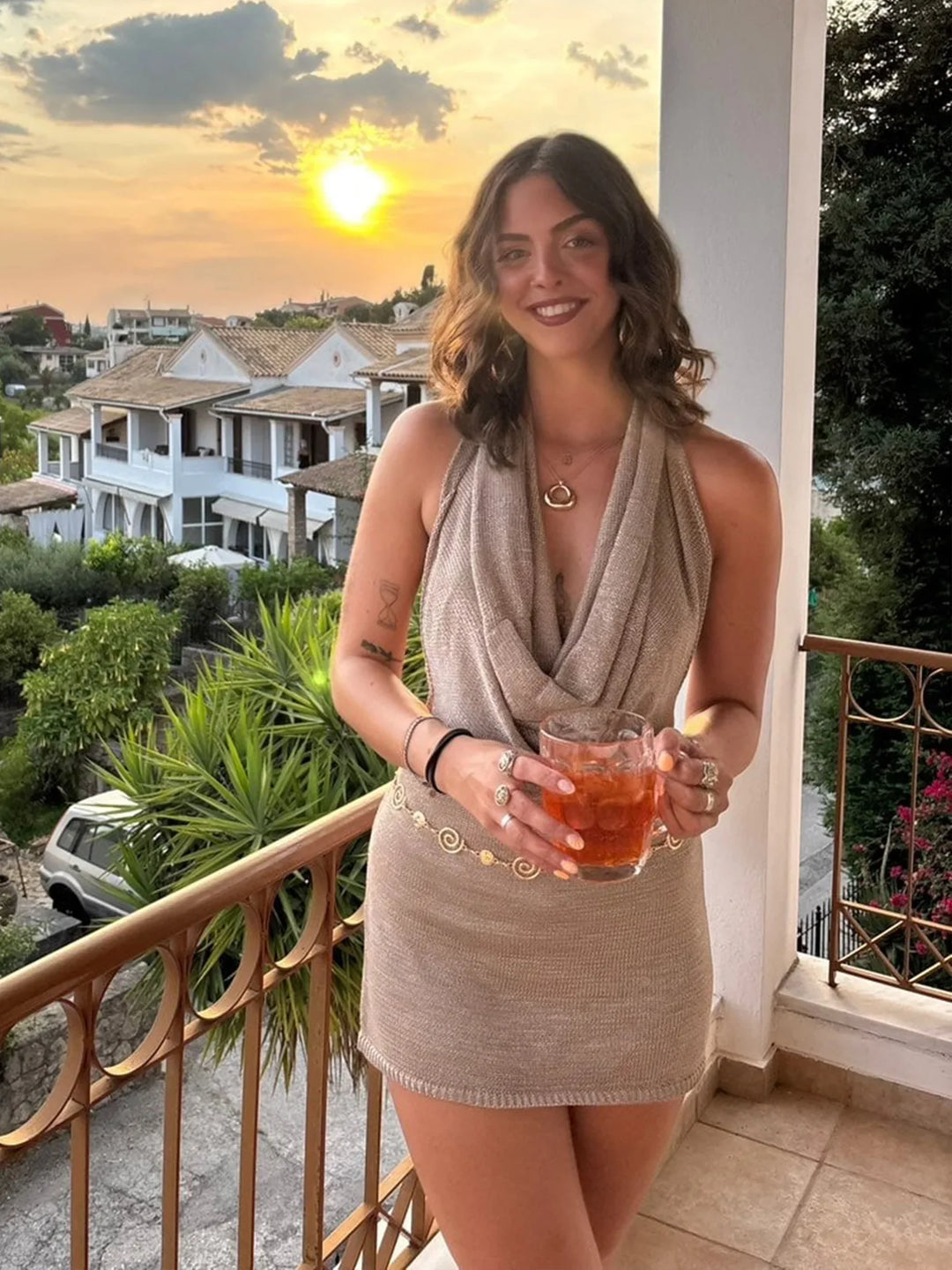 Mini Sequined Draped V-Neck Dress for Women – Backless Beach Party Look
