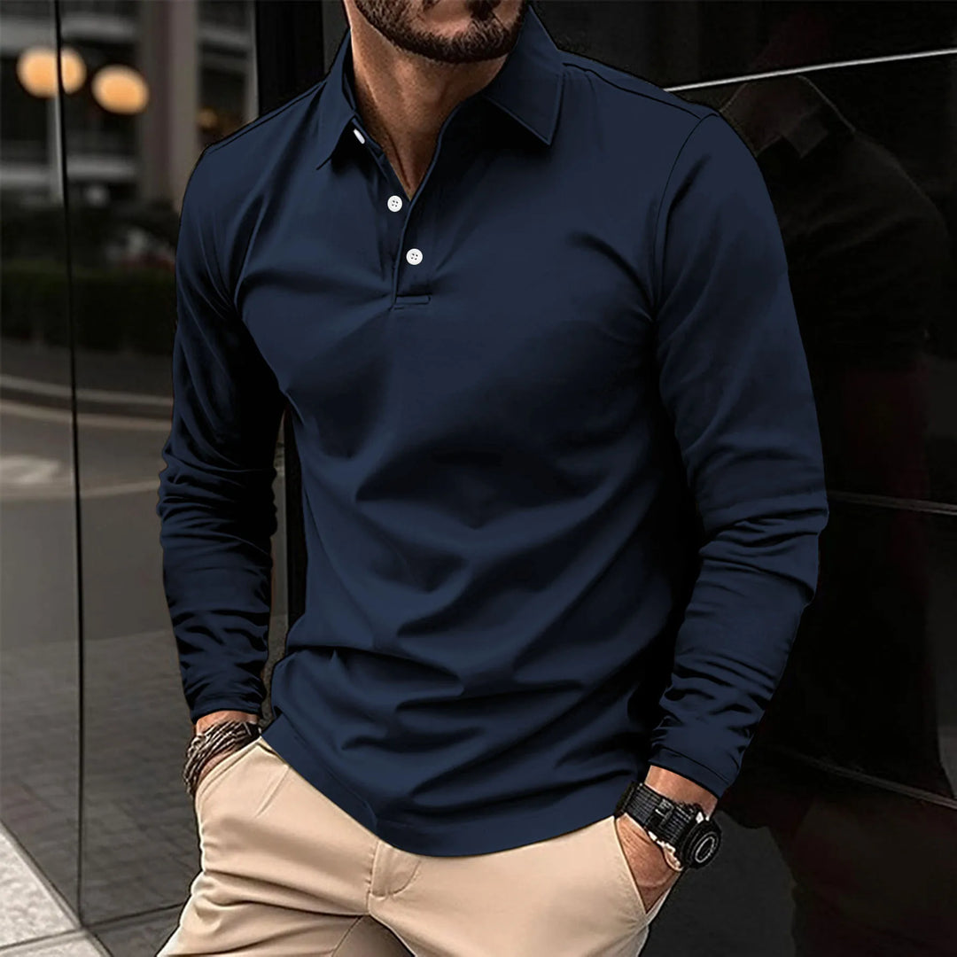 Gideon | Men's Long Sleeve Polo Shirt with Collar, Slim Fit