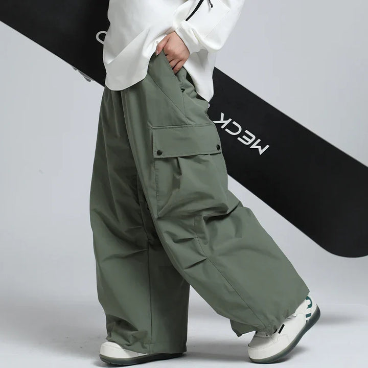 Unisex Loose Ski Pants – Breathable Snowboard Pants with Zipper and Insulation