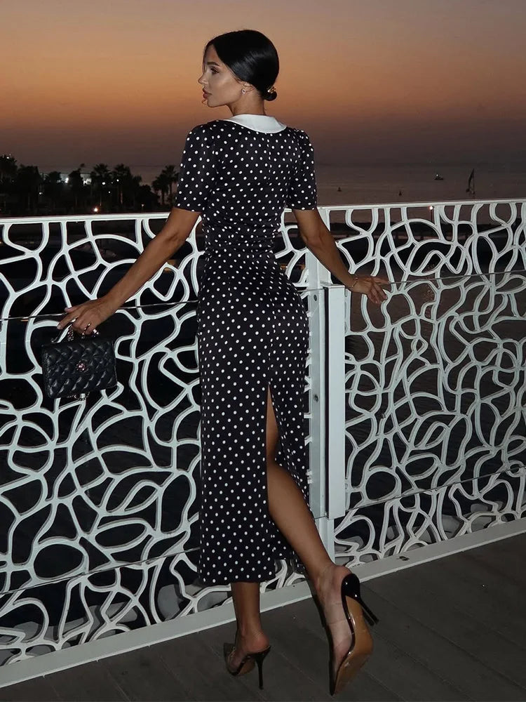 Livia Elegant Polka Dot Dress, view 5 - Elena Harper