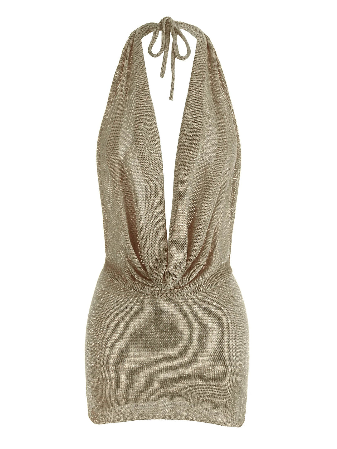 Mini Sequined Draped V-Neck Dress for Women – Backless Beach Party Look