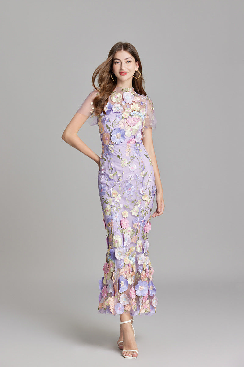 Verena | Women's Sheer Maxi Dress with Floral Embroidery