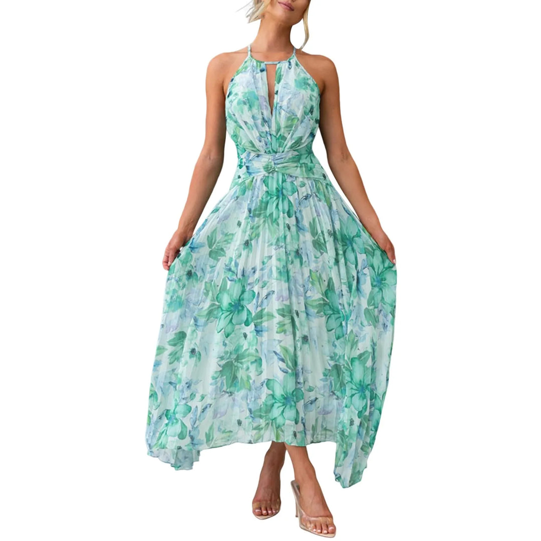 Women's Boho Floral Halterneck Summer Maxi Dress