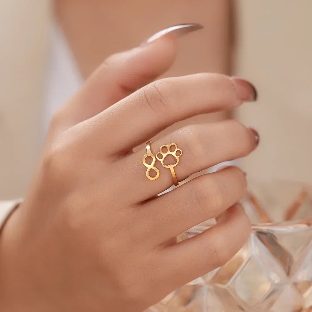 Adjustable Infinity Paw Ring – Stainless Steel