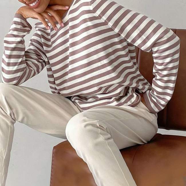 Casual Striped Soft Sweater for Women – Comfortable Long Sleeves