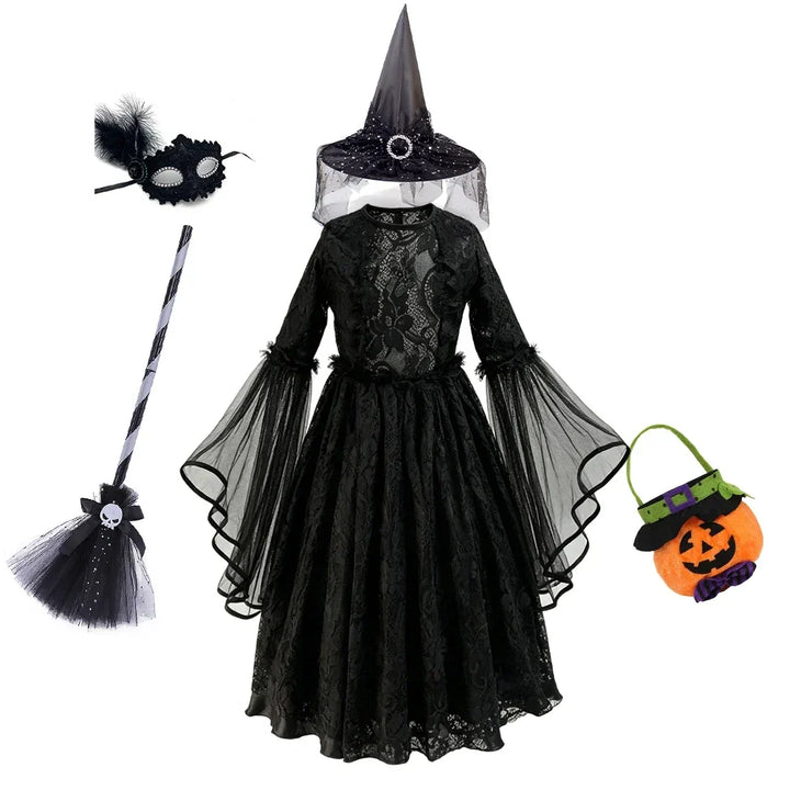 Girls Gothic Lace Dress Costume with Bell Sleeves