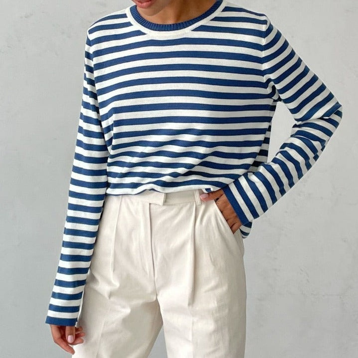 Casual Striped Soft Sweater for Women – Comfortable Long Sleeves