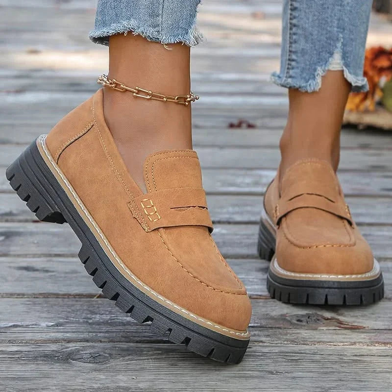 Ladies' Suede Loafers with Platform Sole