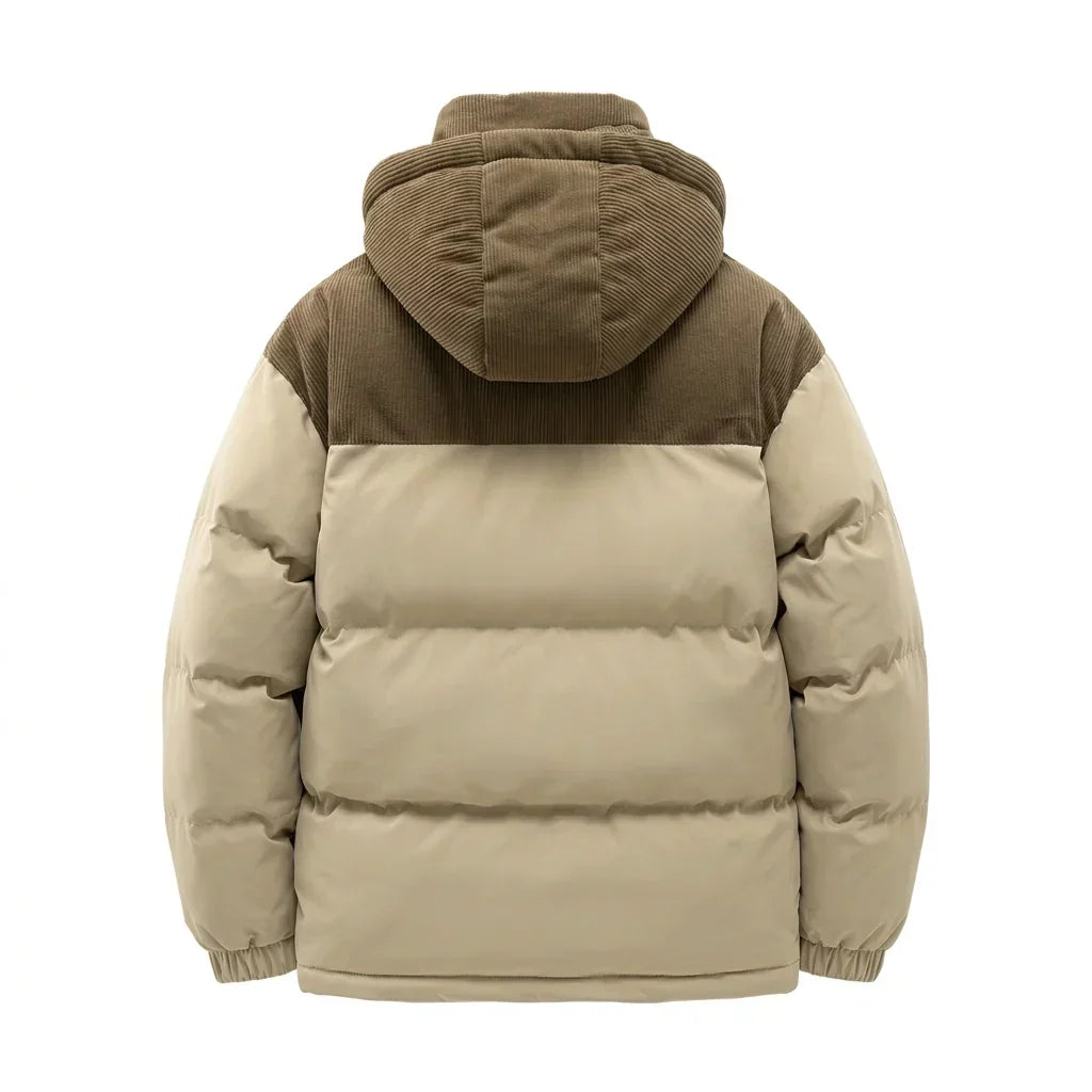 Men's Quilted Jacket with Hood and Zipper Closure