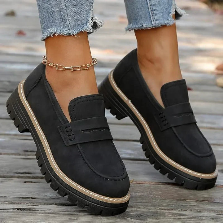 Ladies' Suede Loafers with Platform Sole