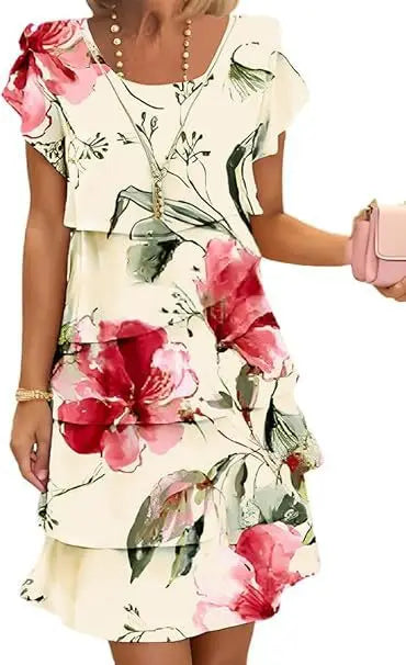 Rosie Floral Tiered Chiffon Dress - Elena Harper
